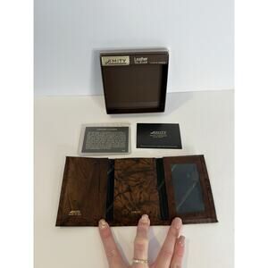 Vintage Men's Amity Tri Fold Billfold Brown Cowhide Leather Wallet +NEW Box